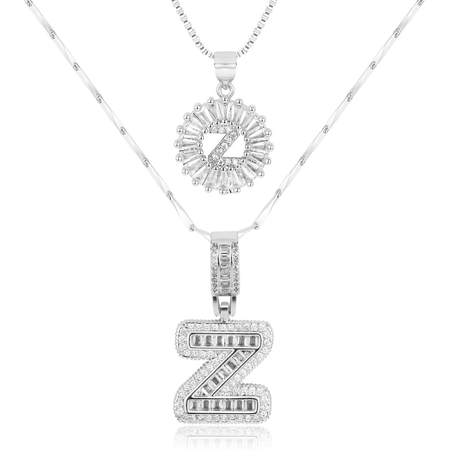 Corlina - 2 pc 14k Diamond Letter Initial Necklace