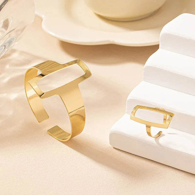 Novelle - Adjustable Geometric Bracelet & Ring Set