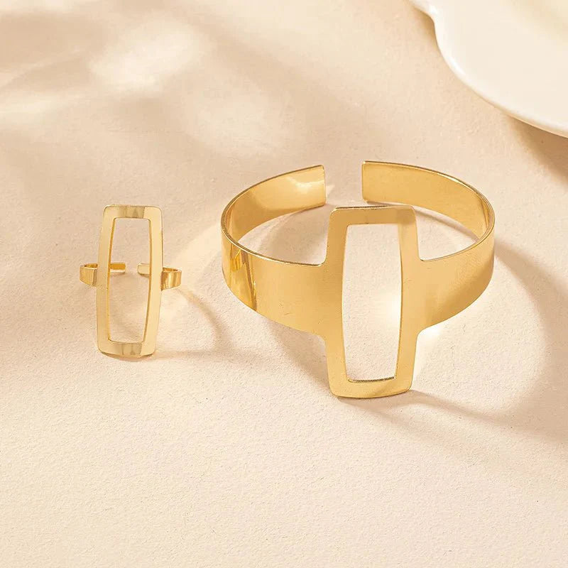 Novelle - Adjustable Geometric Bracelet & Ring Set
