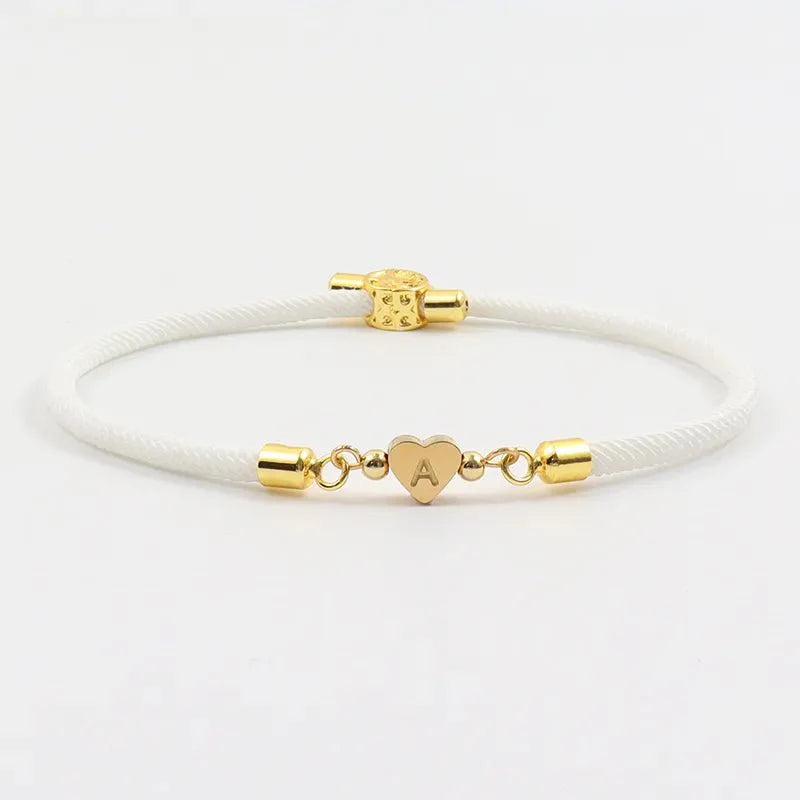 Nora - Adjustable Heart Letter Initial Bracelets White