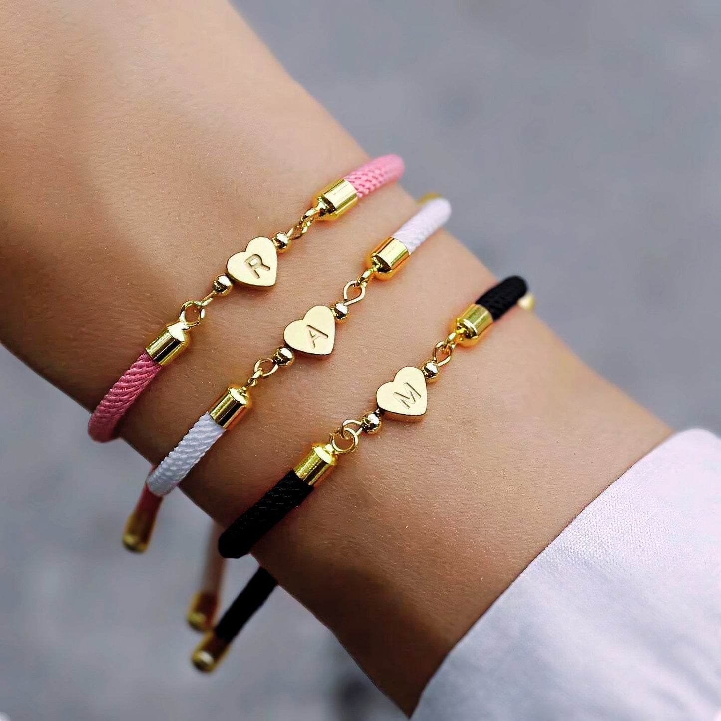 Nora - Adjustable Heart Letter Initial Bracelets White