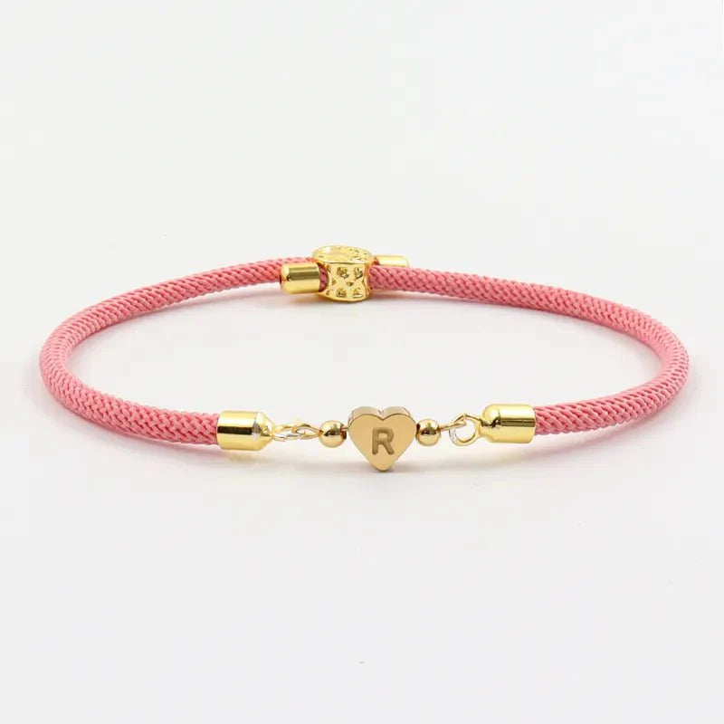 Nora - Adjustable Heart Letter Initial Bracelets Pink