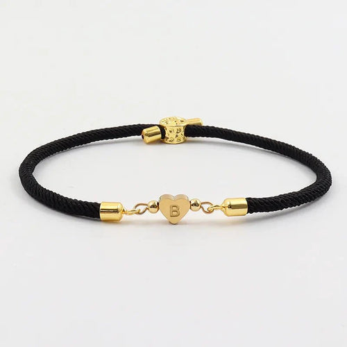 Nora - Adjustable Heart Letter Initial Bracelets Black