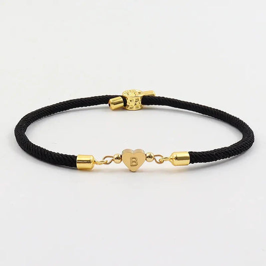 Nora - Adjustable Heart Letter Initial Bracelets Black
