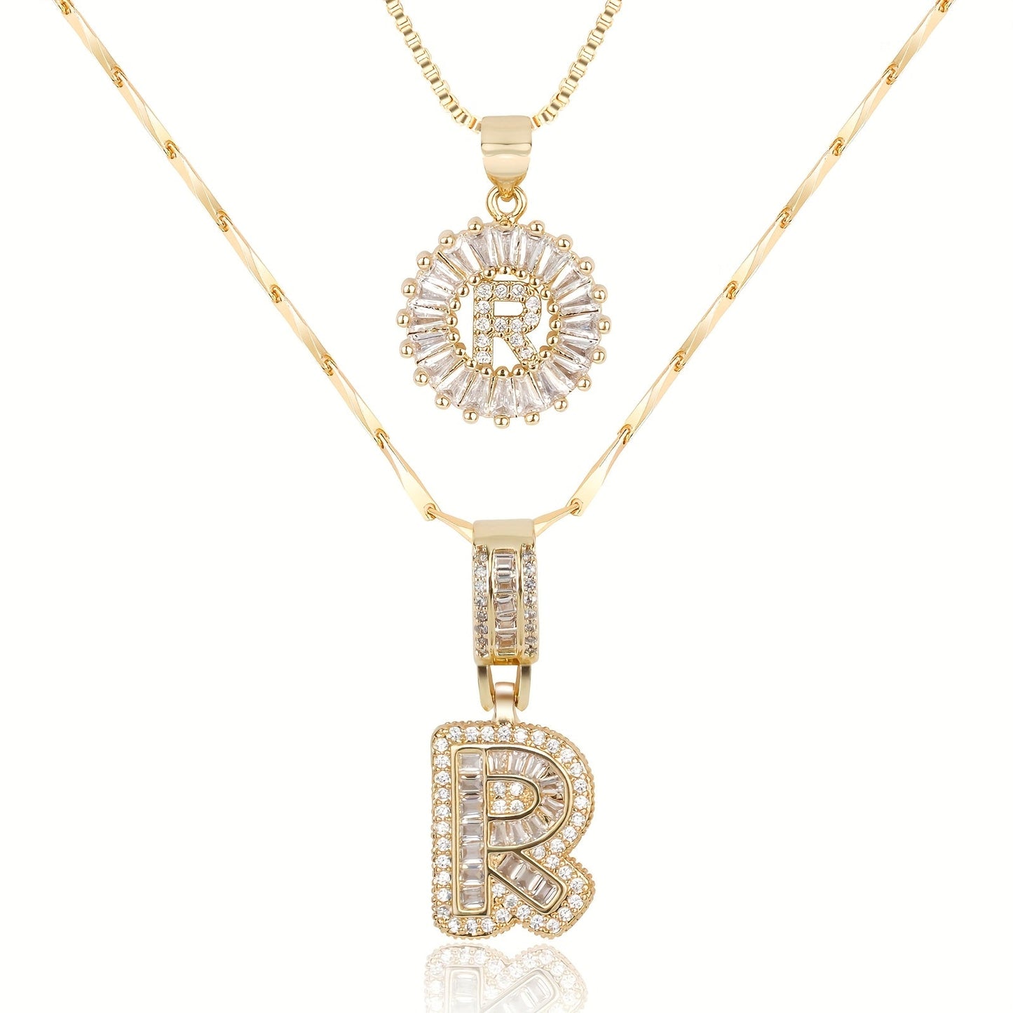 Corlina - 2 pc 14k Diamond Letter Initial Necklace