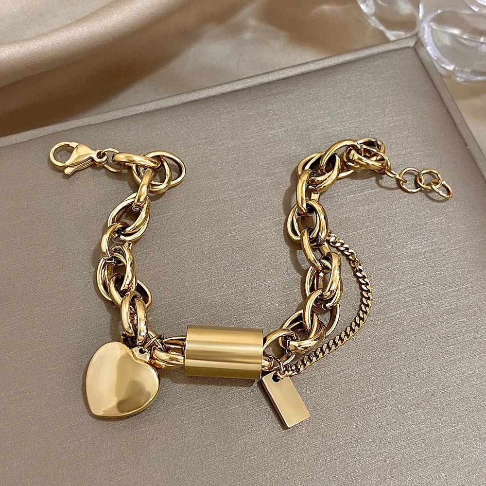 Isla - Chunky Chain Heart Bracelet Gold
