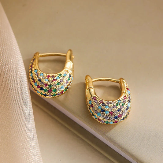 Stella - Chunky Glittering Diamond Hoop Earrings Colorful