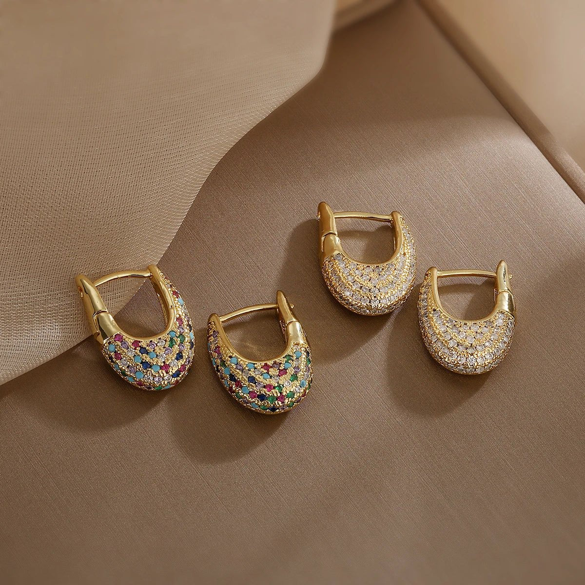 Stella - Chunky Glittering Diamond Hoop Earrings White