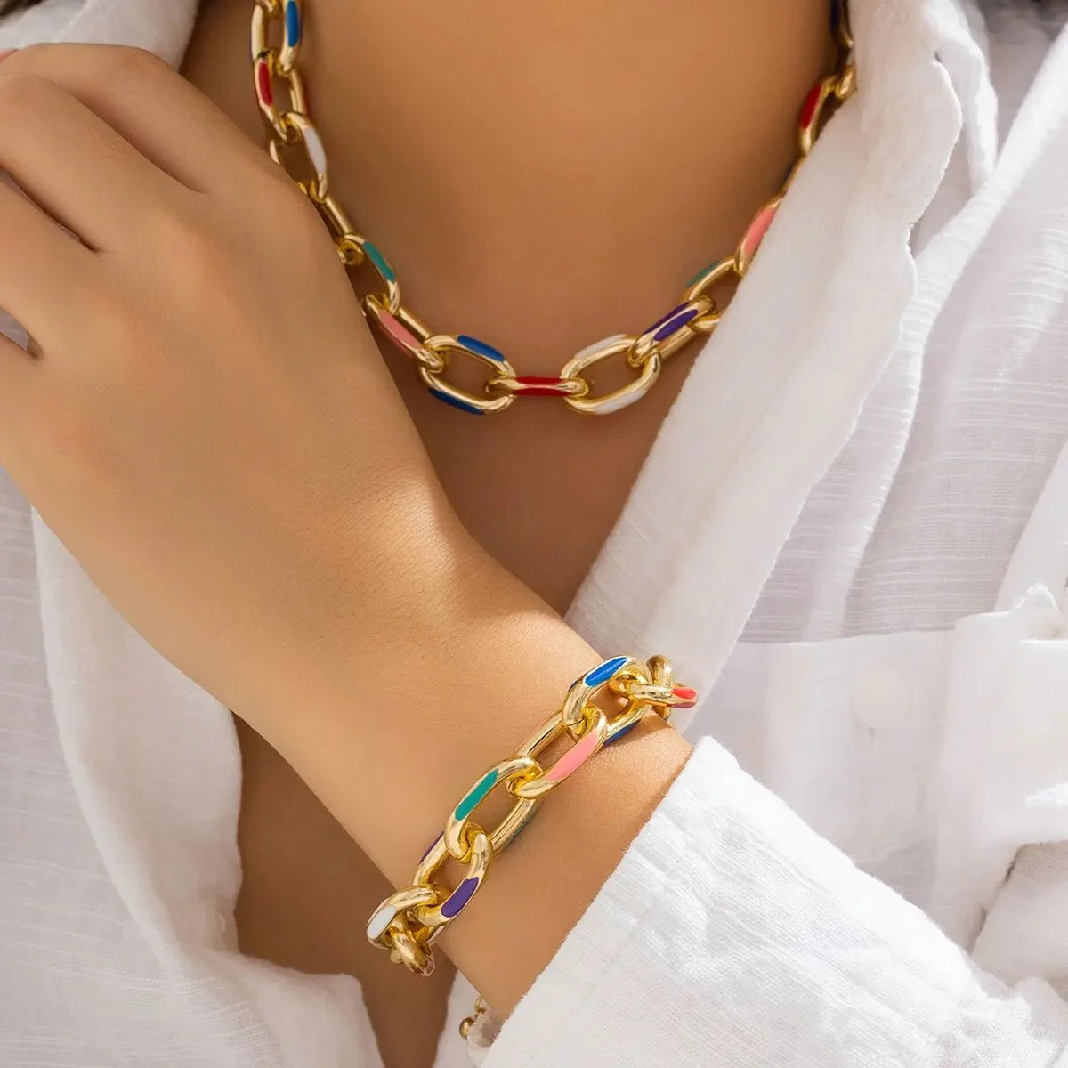 Ella - Colorful Chain Bracelet and Necklace Set