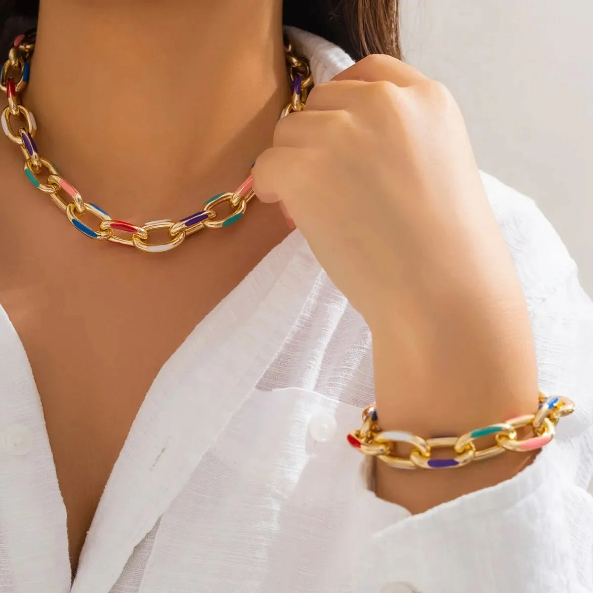 Ella - Colorful Chain Bracelet and Necklace Set