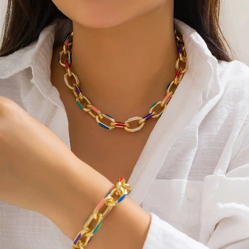 Ella - Colorful Chain Bracelet and Necklace Set