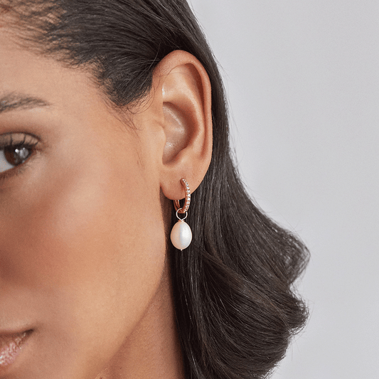 Diamond-Style Gold Drop Hoop Earrings