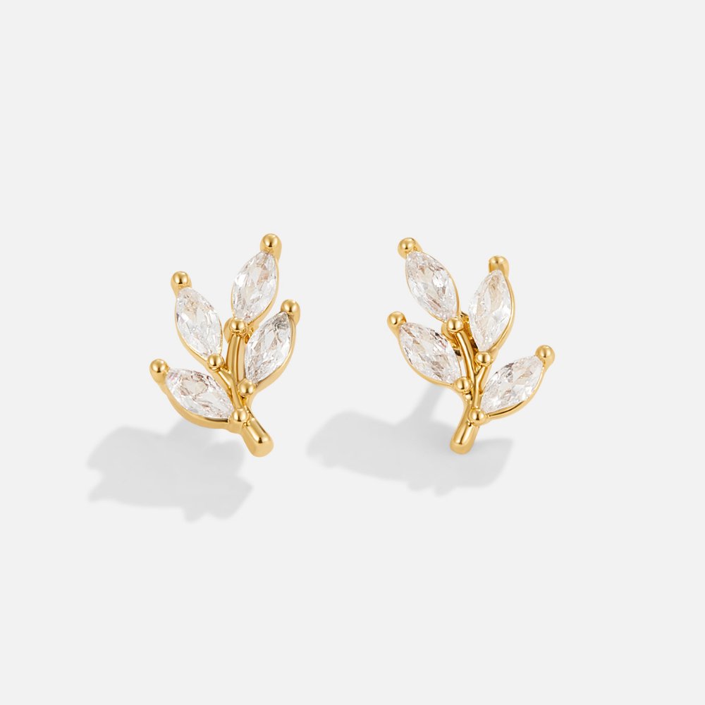 Viola - Crystal Leaf Stud Earrings