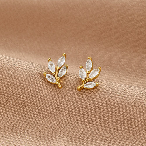Viola - Crystal Leaf Stud Earrings