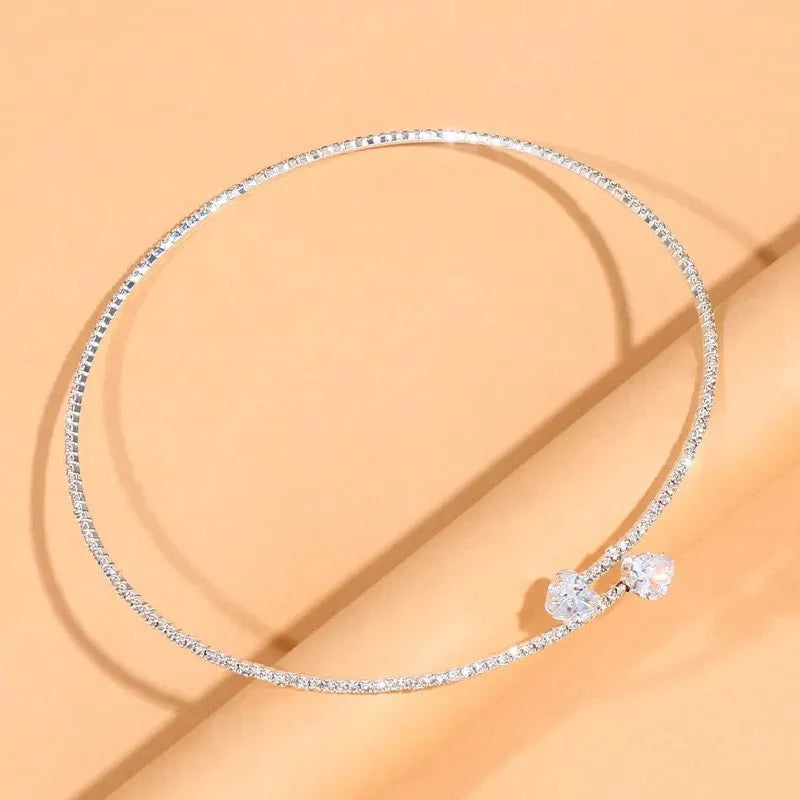 Celestia - Diamond Heart Open Choker Necklace Silver