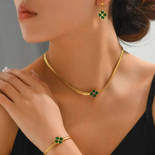 Mila - Emerald Four Leaf Clover Jewelry Set