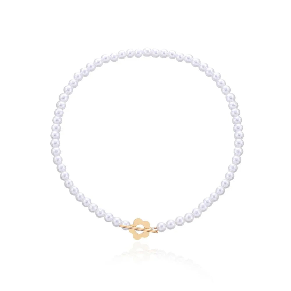 Elora - Flower Clasp Choker Necklace White