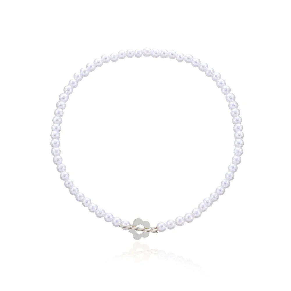Elora - Flower Clasp Choker Necklace White