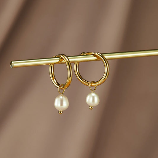 Brianna - Pearl Hoop Earrings White