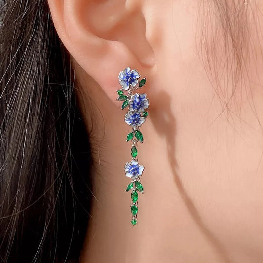 Diana - Blue Floral Dangling Earrings