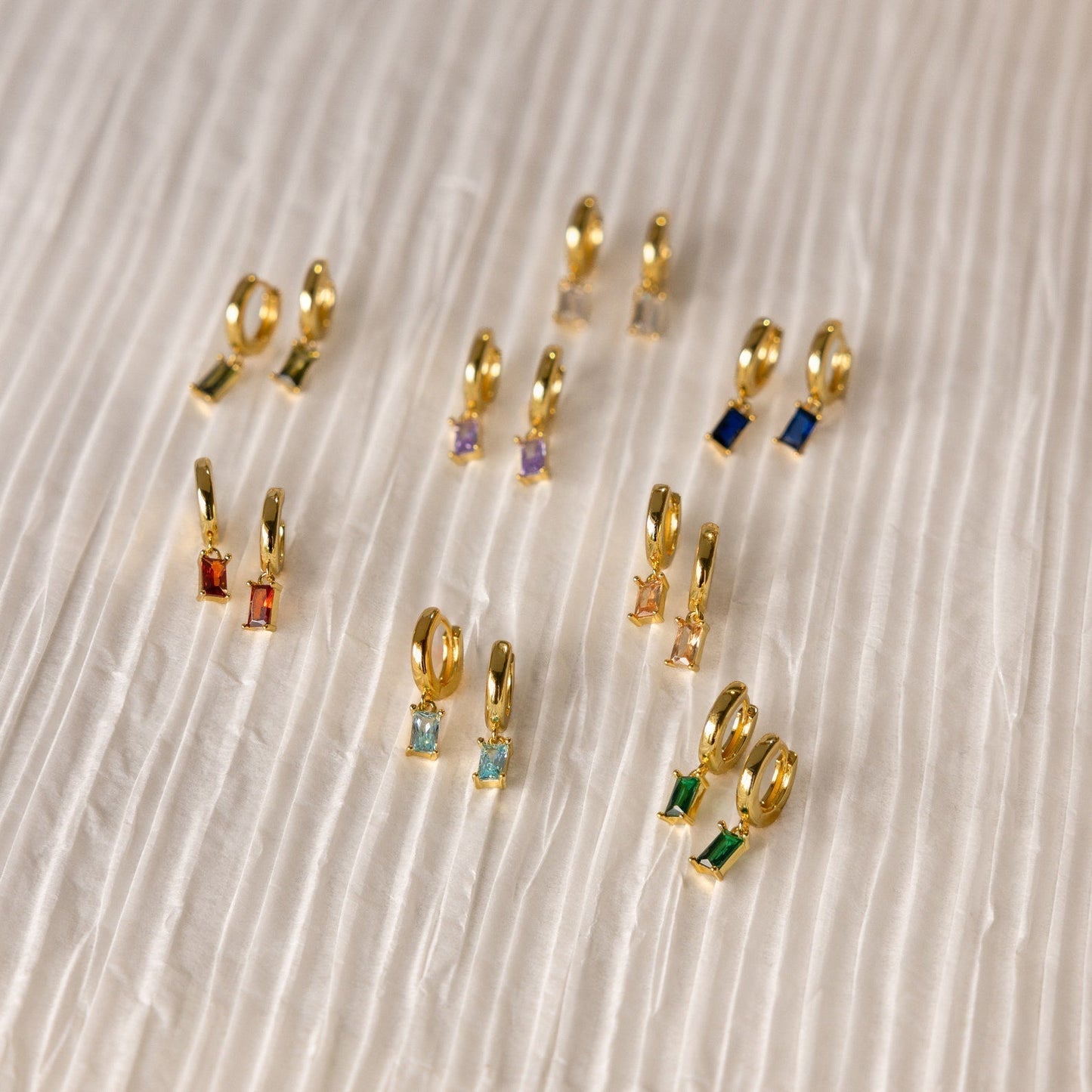 Birthstone Baguette Hoops - Birthstone Huggies
