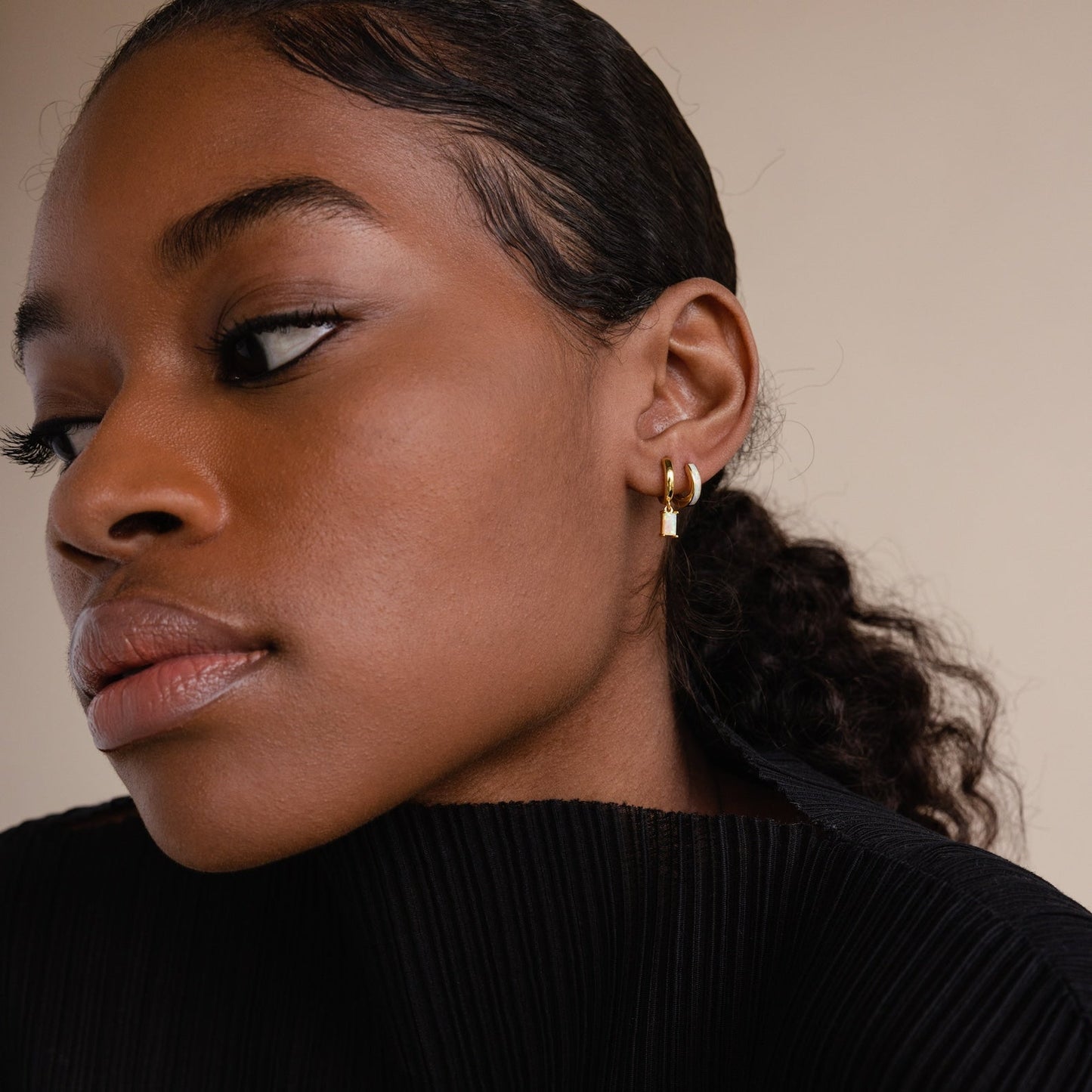 Birthstone Baguette Hoops - Birthstone Huggies