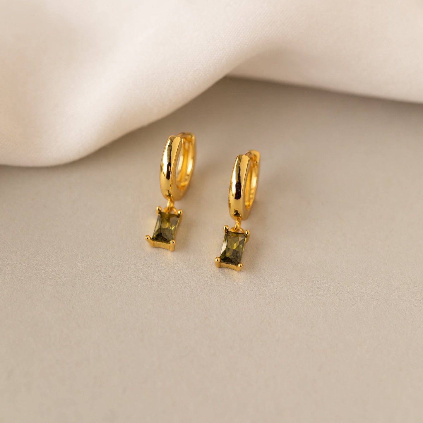 Birthstone Baguette Hoops - Birthstone Huggies