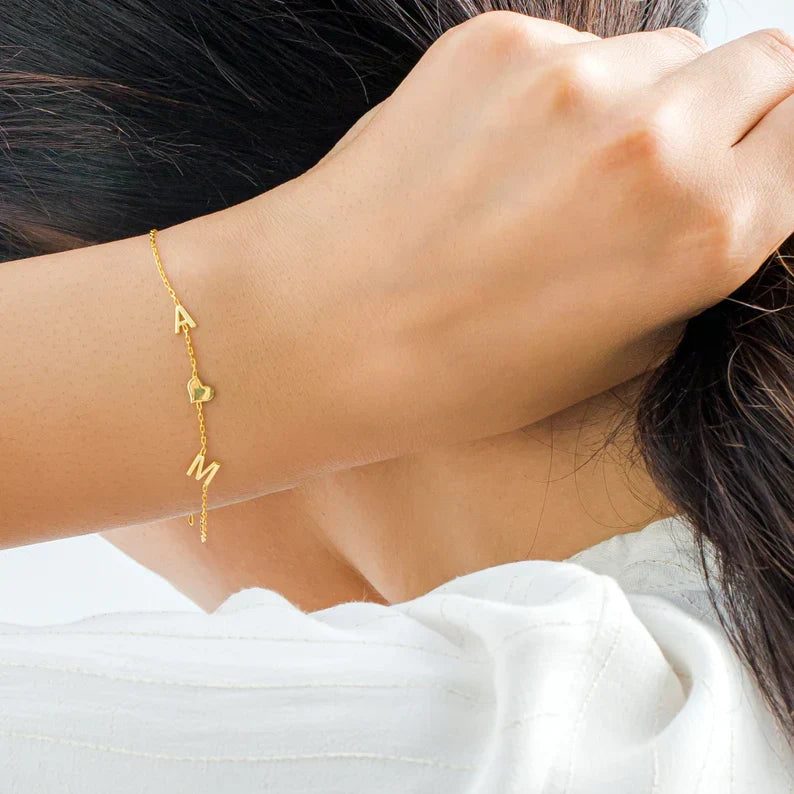 Double Initial Heart Bracelet - Double Love Heart Bracelet for Mia