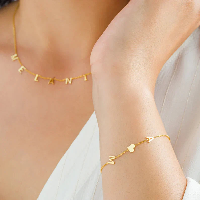 Double Initial Heart Bracelet - Double Love Heart Bracelet for Mia