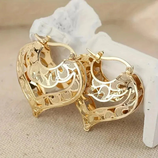 Aria - Golden Intricate Open Heart Earrings