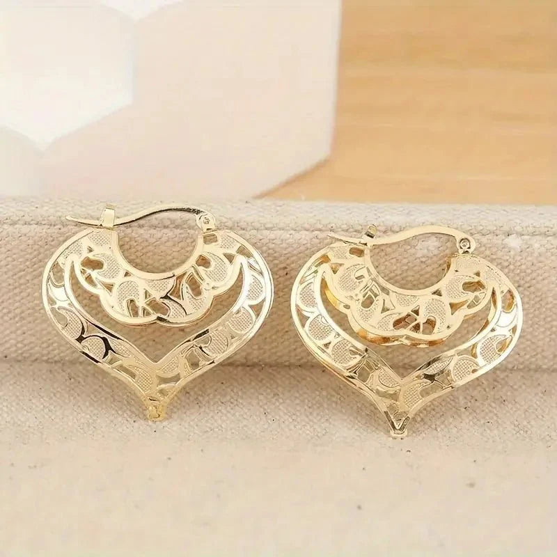 Aria - Golden Intricate Open Heart Earrings