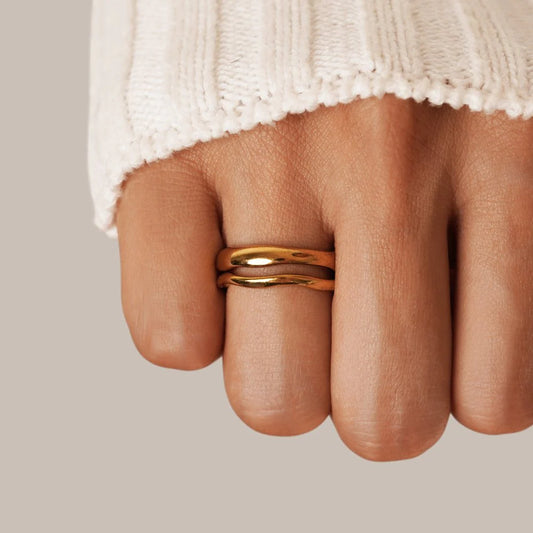 Evan - Gold Wave Ring Set