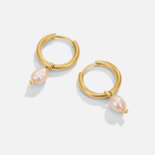 Brianna - Pearl Hoop Earrings Pink