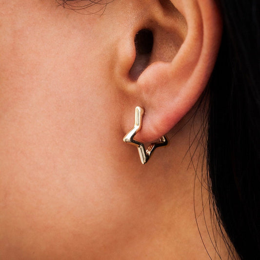 Moon Huggie Earrings - Star Hoops