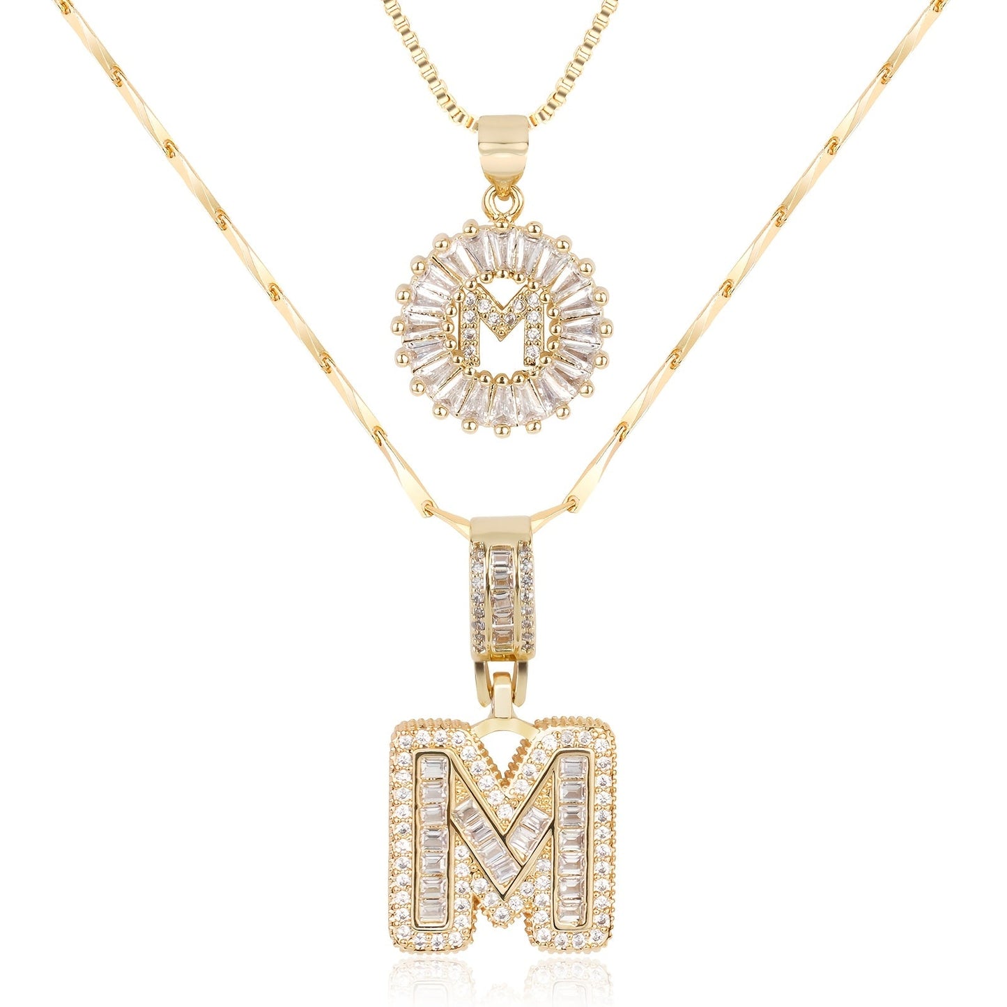 Corlina - 2 pc 14k Diamond Letter Initial Necklace