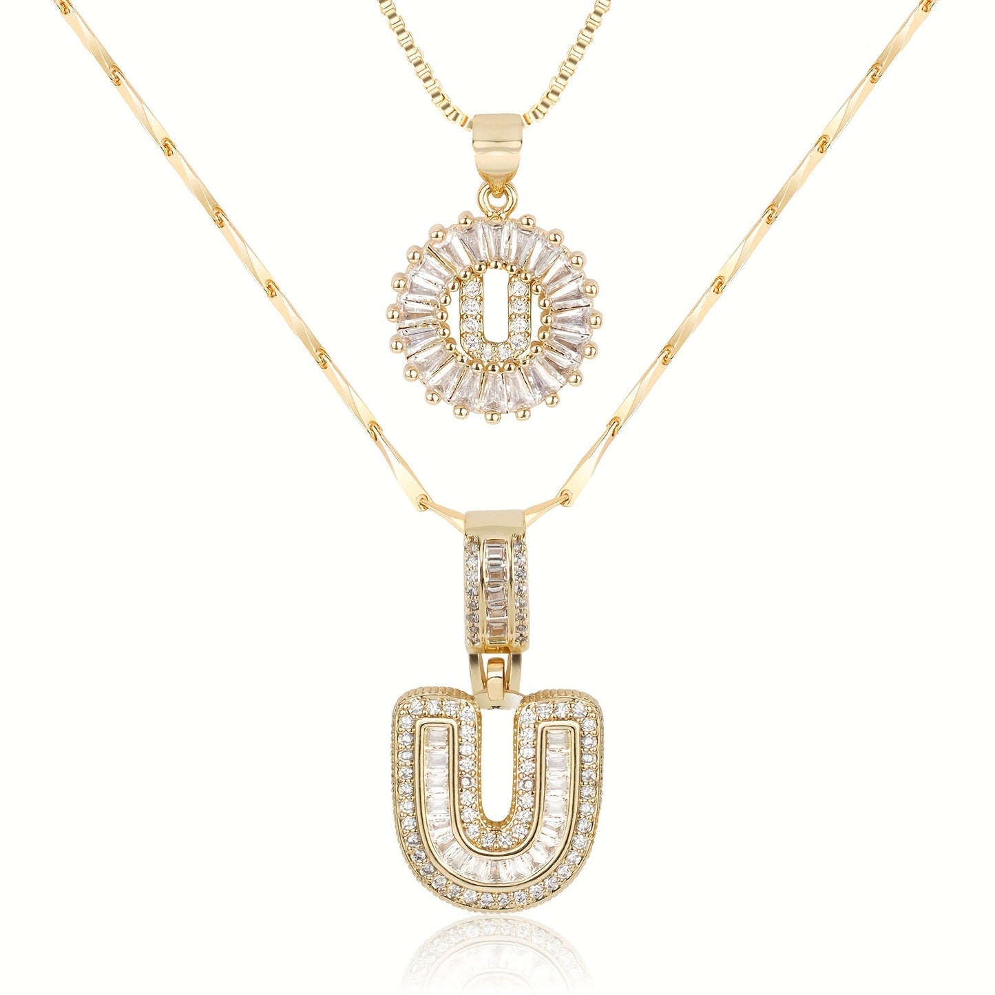 Corlina - 2 pc 14k Diamond Letter Initial Necklace