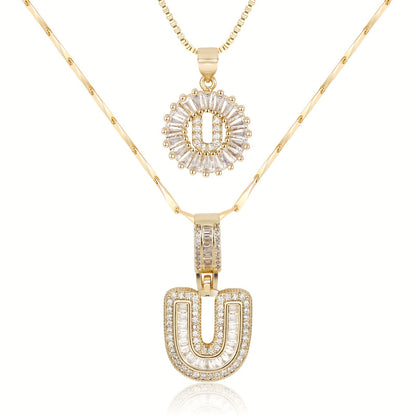 Corlina - 2 pc 14k Diamond Letter Initial Necklace