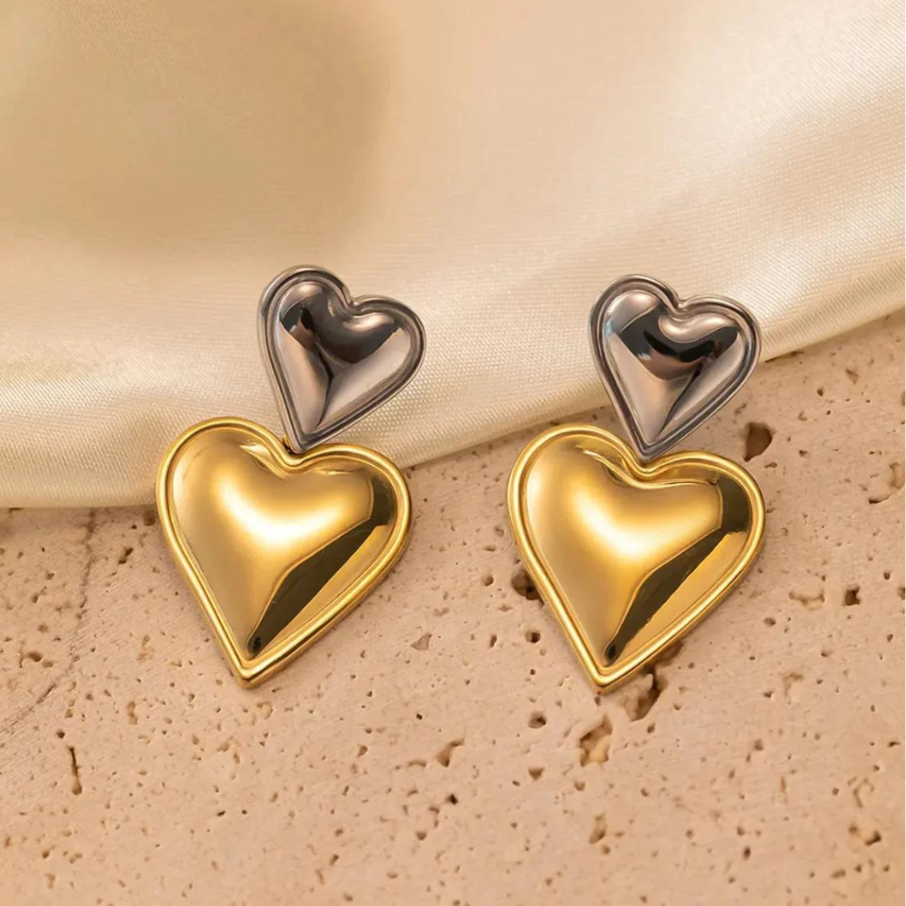 Double Heart Statement Earrings - Statement Earring with Two Hearts