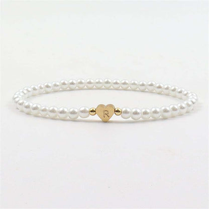 Engraved Initial Bead Bracelet - Personalized Heart Bead Bracelet