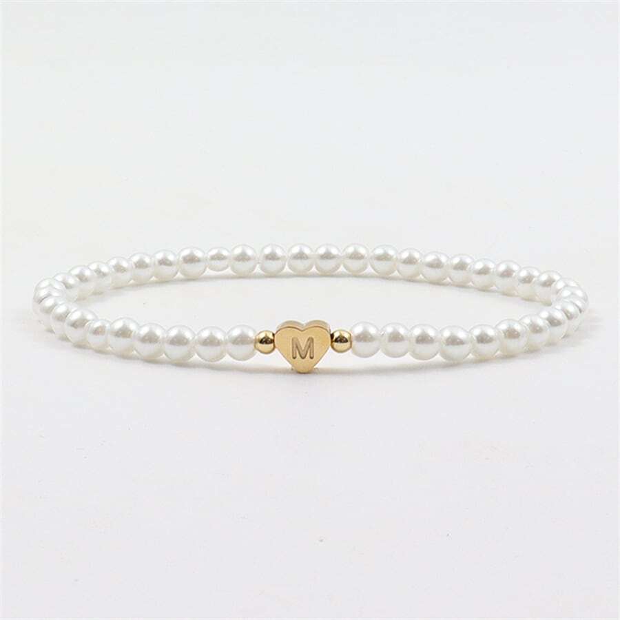 Engraved Initial Bead Bracelet - Personalized Heart Bead Bracelet