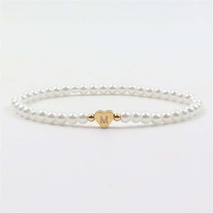 Engraved Initial Bead Bracelet - Personalized Heart Bead Bracelet