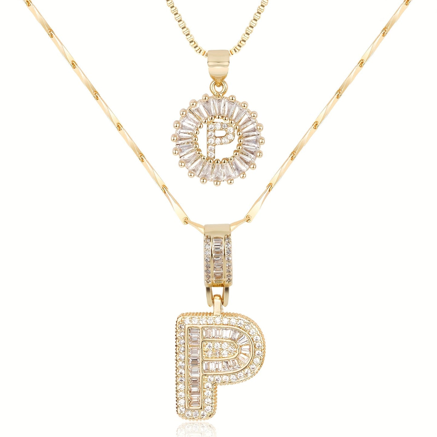 Corlina - 2 pc 14k Diamond Letter Initial Necklace