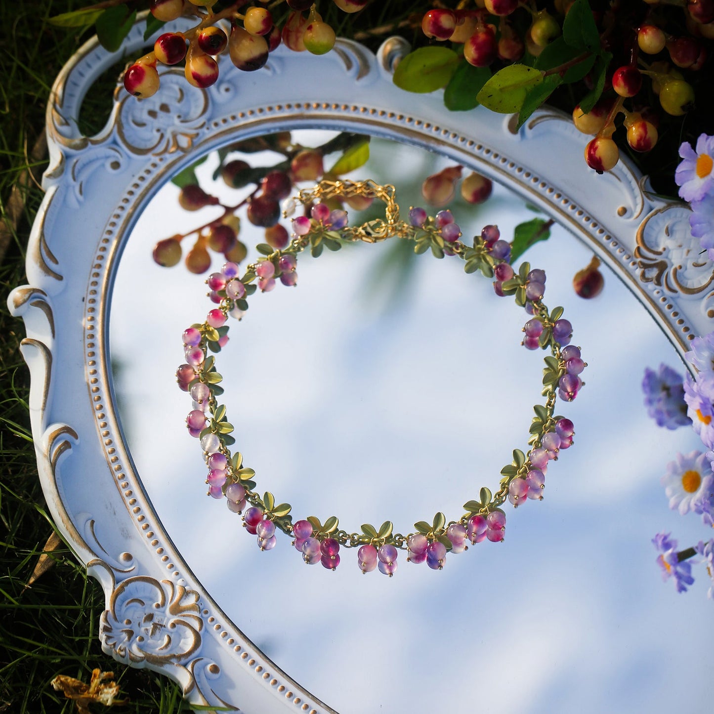 Olive - Purple Berry Chain Necklace