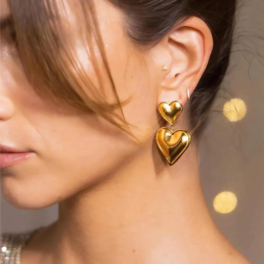 Double Heart Statement Earrings - Statement Earring with Two Hearts