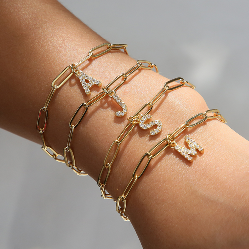 Elina - Dainty Paperclip Letter Initial Bracelet