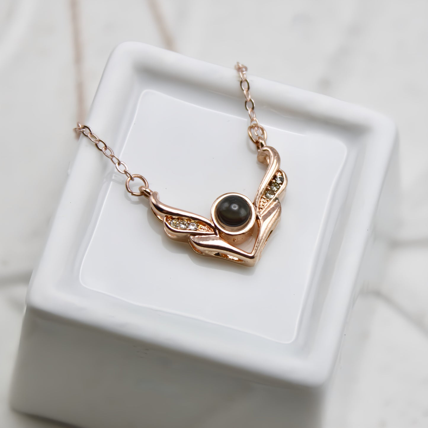 Crystal Angel Wings Projection Necklace