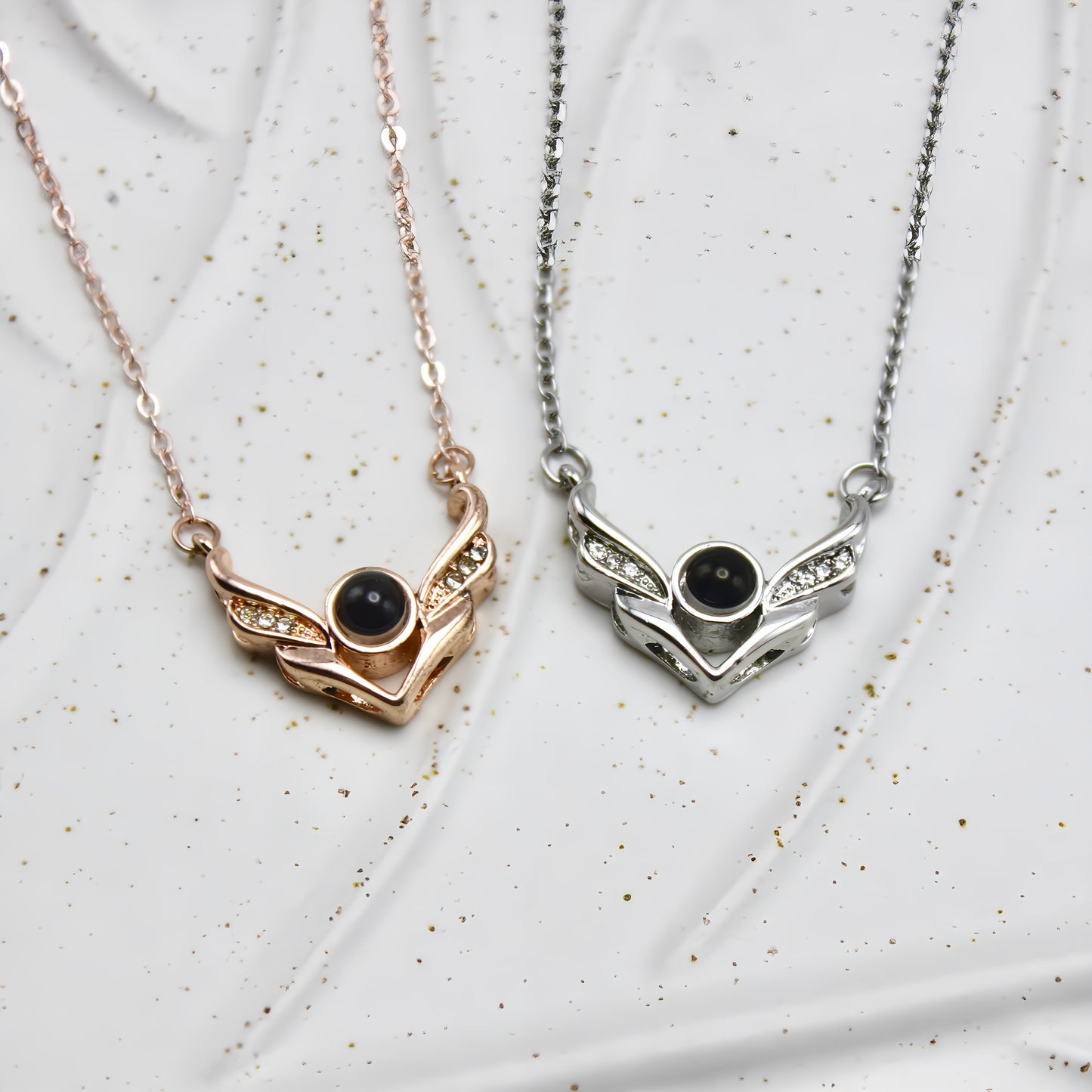 Crystal Angel Wings Projection Necklace