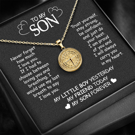 To my Son - “Never forget my love” - Compass necklace - Gold