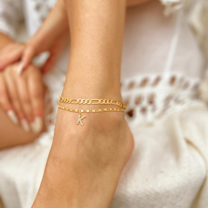 Corlina - Diamond Letter Initial 2pc 14k Anklet
