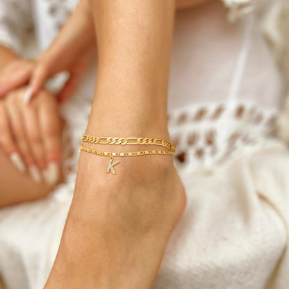 Corlina - Diamond Letter Initial 2pc 14k Anklet